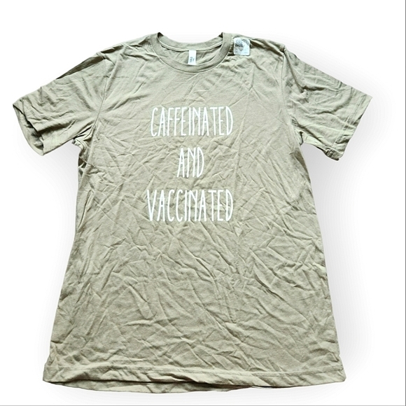 Caffenated and Vaccinated Canvas Unisex T-Shirt Large - Picture 1 of 5